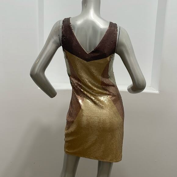 Sheri Bodell Sequined Gold Brown Cocktail Mini Dress Size S BNWT - Picture 14 of 15
